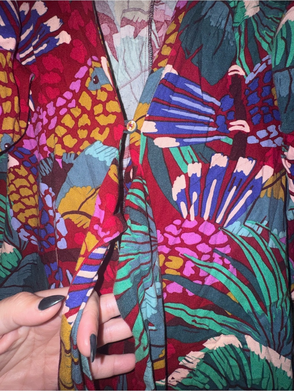 FARM RiO Toucan Brushedstroke Linen Blend Jumpsuit multi color size medium - Picture 7 of 11
